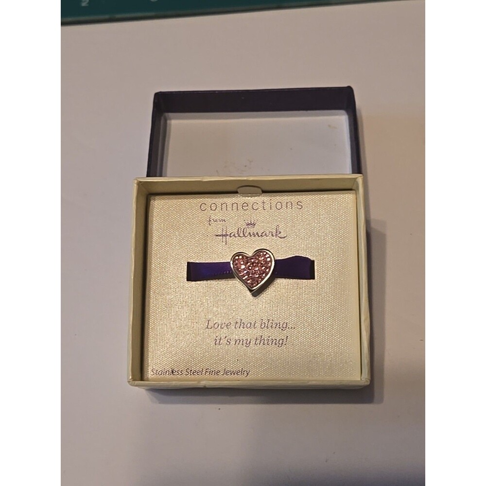 Connections from Hallmark Stainless Steel Pink Rhinestone Pave Heart Charm - NIB